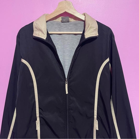 Nike Jacket Women’s Large Black‎ Tan Cinched Vintage Y2K Early 2000s Windbreaker - Picture 3 of 10
